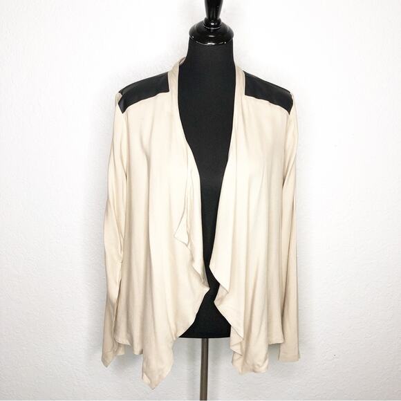 Torrid tan black faux leather patch open front draped jacket size 0 or Large NWT - Picture 1 of 16